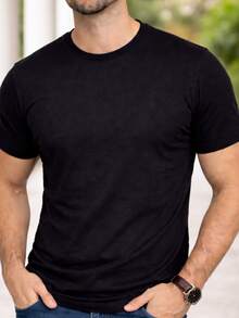 Men's Basic Plain T-Shirt Streetwear Style Short Sleeve Round Neck 100% Premium Cotton Mesh - Black - View 9
