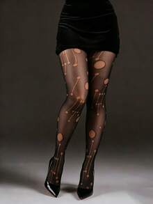 性感黑色透明网纱丝袜 - 超薄弹力网纱，适合夜店派对、嘉年华及其他场合 - 黑色 - 查看 1