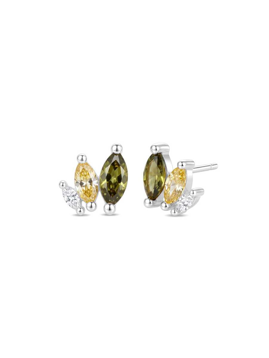 Bông tai hình lá bằng bạc S925 Sterling Silver đính đá Cubic Zirconia màu xanh ô liu, kèm hộp quà, trang sức không gây dị ứng. - Bạch kim - Xem 1
