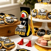 Desktop Goose Graduation Outfit 4-Piece Miniature Gown And Cap Set 7 Inch Goose Costume With Bowtie And Hanging Sign - Black - View 4