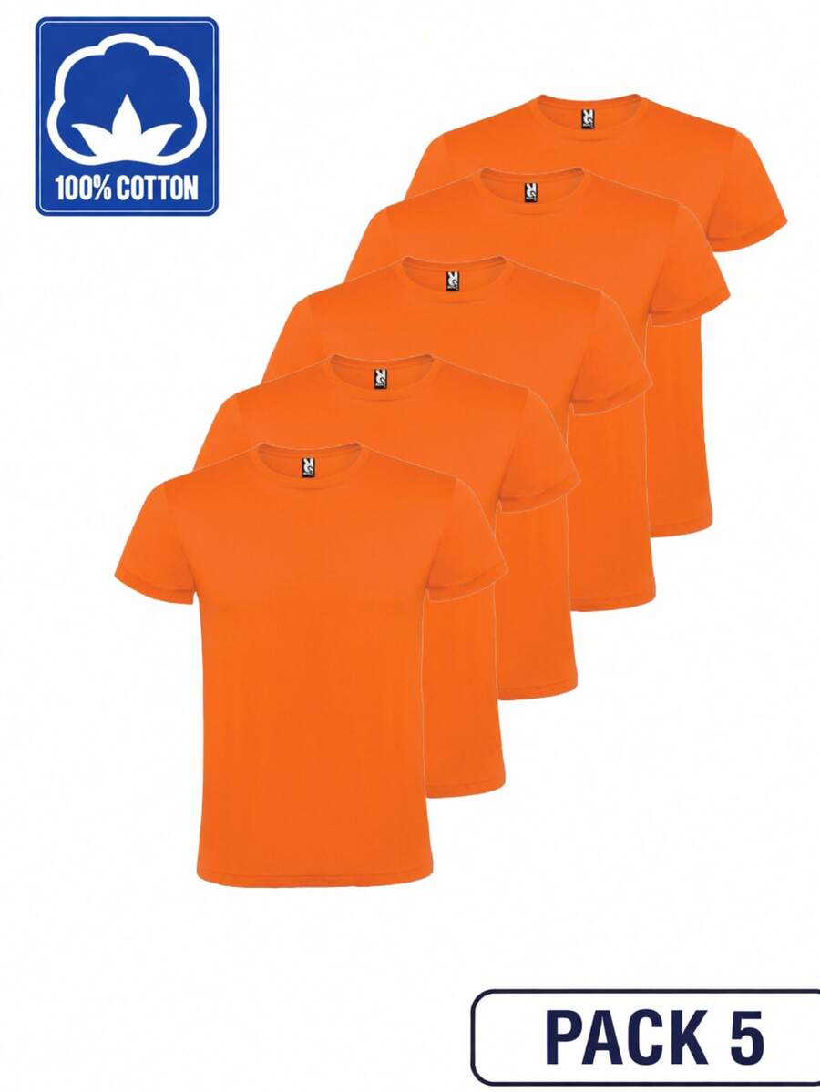 Roly Bộ 5 áo thun ngắn tay Atomic (Giao hàng trong 48 giờ) – Nhiều kích cỡ – Màu cam – 100% cotton, cổ tròn đôi, đường may chắc chắn, vải ống, áo thun cơ bản, áo thun unisex, áo thun giá cả phải chăng. - trái cam - Xem 1