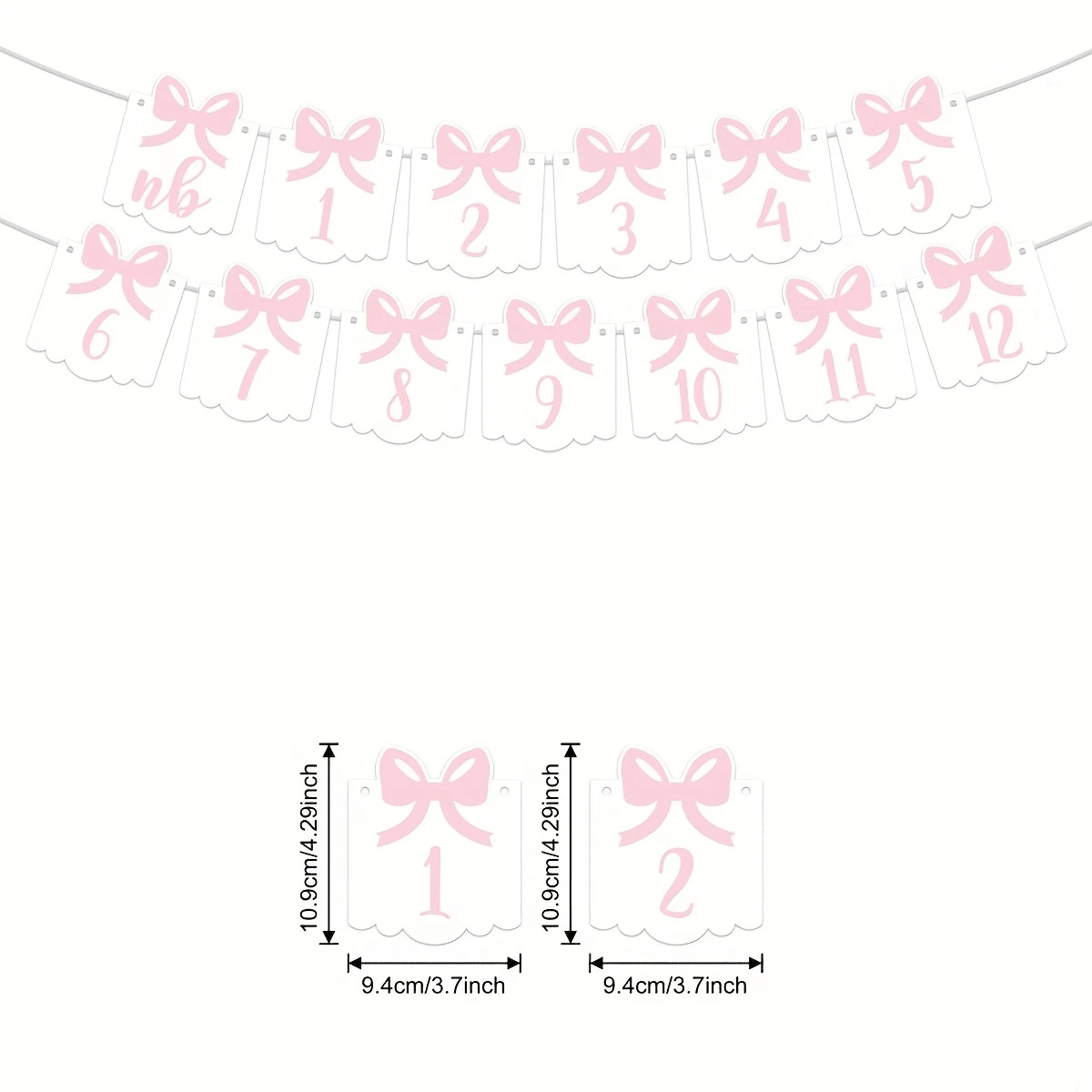 1 Set Bandera conmemorativa del primer año de la niña bebé con patrón de números de 0 a 12 meses, decoración de fiesta de cumpleaños/bienvenida del bebé/fiesta de los 100 días con moño rosa - Multicolor - Ver 1