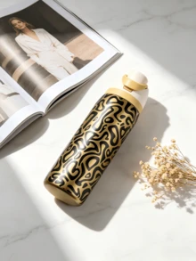 Owa Laa Golden Leopard Print Large Capacity Stainless Steel Water Bottle, 32oz/945ml With Straw, Exquisite Look, Double Wall Insulated For Hot&Cold Drinks/Iced Water, For Leisure Work Sports Indoor Outdoor, Ideal For Students Office Workers, Perfect Gift Choice - 金色 - 查看 3