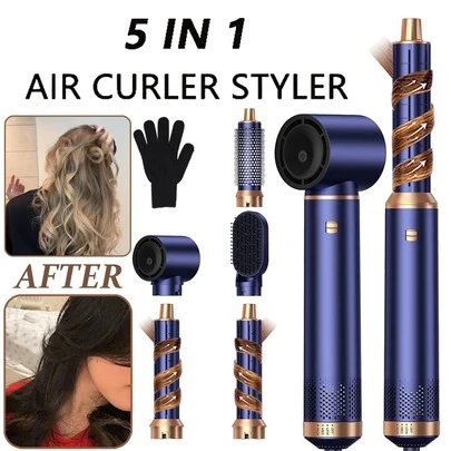 5-In-1 Professional Heat Styling Tool (Hot Air Brush + Auto Curling Wand) | 5 Detachable Interchangeable Heads + 3 Adjustable Temp Controls | Auto Curling, Curls/Waves/Straightening/Smoothing | Airy Bangs, Volumizing Roots & Frizz-Free Finish | Customizable Layers/Inward Curls | For All Hair Textures | Ideal Gift For Valentine's Day, Epiphany, Carnival, St. Patrick's Day, Presidents' Day | Perfect For On-The-Go Styling/Home/Salon/Carnival Parades/Presidents' Day Events