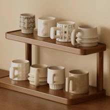 1pc Vintage Wooden Desktop Storage Rack, Retro Multi-Layer Cosmetic Organizer Rack, Multi-Functional Household Storage Rack, Kitchen Spice Rack, Cup And Mug Holder, Open Shelving Unit, Suitable For Lipstick, Perfume, Cups, Spices, Coffee Cans And Other Skincare & Makeup Products - Space-Saving Countertop Display Shelf - Multicolor - View 2