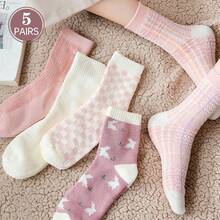 Bộ 5 đôi tất lông cừu dày dặn cho nữ, màu hồng, ấm áp, thoải mái cho mùa đông, xuân, thu - Nhiều màu - Xem 7