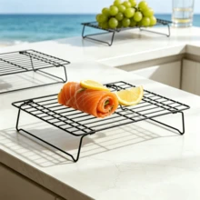 1/2 chiếc giá nướng bằng lưới thép không gỉ có thể gập lại, màu đen, tiết kiệm không gian, thích hợp để nướng bánh ngọt, bánh quy, bánh mì và bánh pastry. - màu đen - Xem 4