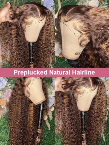 32inch Highlight Ombre Lace Front Wig Human Hair 13x4 Hd Honey Blonde 4/27 Deep Wave Lace Front Wigs Human Hair 250% Density Glueless Wigs Human Hair Pre Plucked - S4/27 - 查看 7