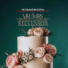 1pc Customized Wedding Cake Topper, Vintage Gold Wedding Cake Decor, Wedding Floral Cake Decor, Mr & Mrs Cake Topper, Personalized Cake Decor, Anniversary Cake Decor, Customized Vintage Wedding Mr & Mrs Cake Topper With Waterproof - F-mr. & Mrs. Wedding Cake Holder Label - View 16