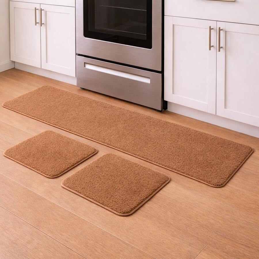 Set Of 3 Non-Slip Kitchen Mats, Low Pile, Washable - 摩卡棕 - 查看 1