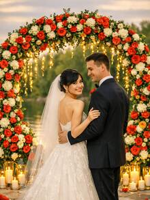 3/1入 24.6英呎人造花藤，玫瑰藤仿真絲綢花卉與葉片，紅色塑膠假花花環，附綠葉懸掛假玫瑰藤掛飾，適用於房間裝飾、牆面背景、婚禮拱門、派對背景、禮物、生日、畢業典禮 - 彩色 - 查看 8