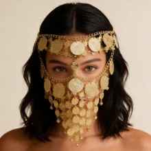 Dây chuyền mặt đồng xu nhiều lớp phong cách Bohemian, mặt nạ chạm khắc tua rua, phụ kiện chụp ảnh du lịch cổ điển độc đáo, phụ kiện cưới cô dâu. - Vàng - Xem 1