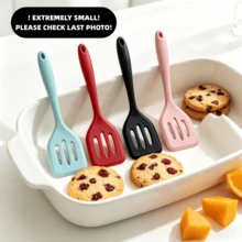 Bộ 1/2 muỗng xẻ rãnh silicon mini 8 inch - Chịu nhiệt cao, mềm dẻo, chống dính, dùng để lật cá/trứng/bánh kếp/bánh mì kẹp thịt, an toàn với máy rửa chén (Đen/Đỏ/Hồng/Xanh lá cây) - Nhiều màu - Xem 1
