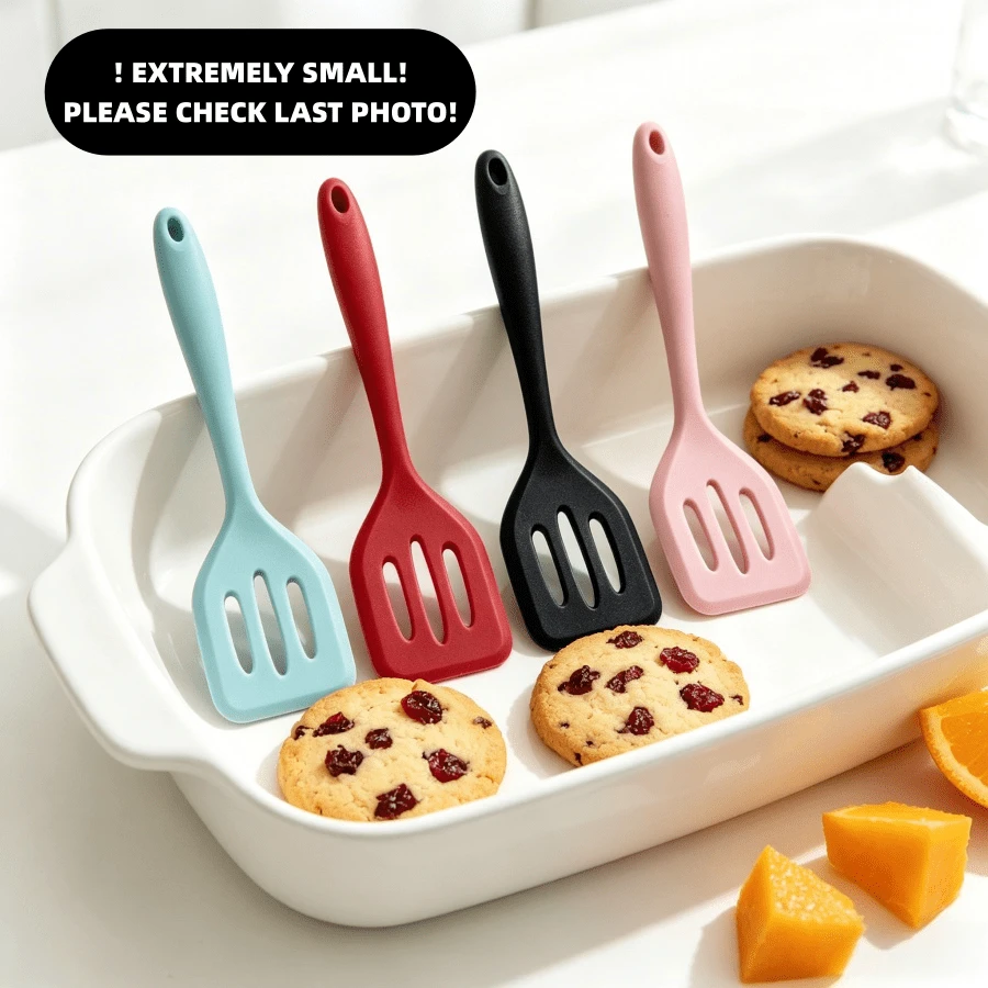 Bộ 1/2 muỗng xẻ rãnh silicon mini 8 inch - Chịu nhiệt cao, mềm dẻo, chống dính, dùng để lật cá/trứng/bánh kếp/bánh mì kẹp thịt, an toàn với máy rửa chén (Đen/Đỏ/Hồng/Xanh lá cây) - Nhiều màu - Xem 1