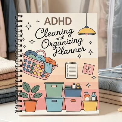 1 Piece ADHD Cleaning & Organization Planner Notebook. Cute Cartoon Theme Daily Cleaning Checklist Planner, Motivational Home Organization Journal, Suitable For ADHD Adults, Homemakers And Those Needing Cleaning Motivation. An Ideal Gift For ADHD Adults, Home Organizers And Anyone Needing Cleaning Inspiration.