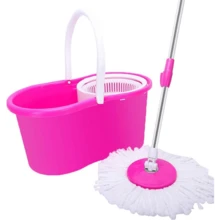 Spin Mop And Bucket, Mopping, 360° Microfiber Spin Mop With Bucket And Dual Mop Heads Self Wringing Spinning Mop Telescoping Handle Easy Floor Mop Floor Cleaning System For Home Kitchen Office Pink - 預設 - 查看 1