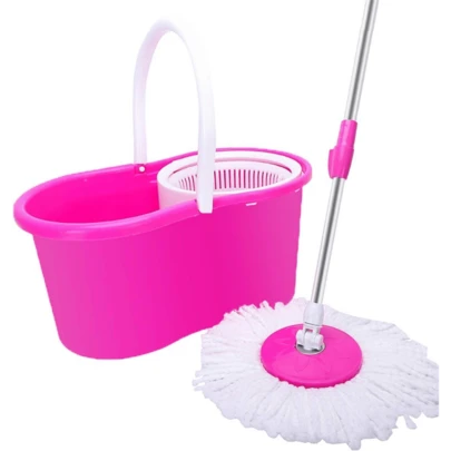 Spin Mop And Bucket, Mopping, 360° Microfiber Spin Mop With Bucket And Dual Mop Heads Self Wringing Spinning Mop Telescoping Handle Easy Floor Mop Floor Cleaning System For Home Kitchen Office Pink