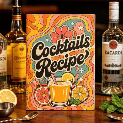 1. Sổ tay công thức cocktail cổ điển thập niên 1970, kiểu dáng retro, thích hợp cho người pha chế cocktail tại nhà và những người đam mê cocktail. Bìa bền chắc để ghi lại các công thức đồ uống cổ điển và hiện đại, món quà tuyệt vời cho quầy bar tại nhà và tân gia.