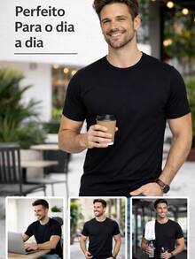 Men's Basic Plain T-Shirt Streetwear Style Short Sleeve Round Neck 100% Premium Cotton Mesh - Black - View 8