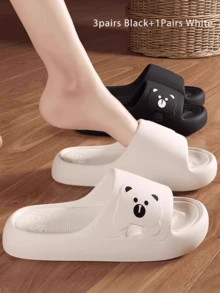 4 Pairs Unisex Bathroom Slippers, Solid Color Open Toe Breathable Slippers, Comfortable Non-Slip EVA Material, Perforated Design For Breathability And No Water Accumulation - Side Bear Slippers - View 13