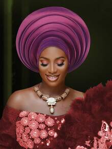 1pc Shiny Gold Satin Gele Headwrap, Handmade Layered African Turban For Wedding - A - View 8