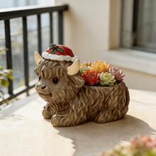 Estátua criativa de vaca usando chapéu (1 peça), em resina, miniatura para vaso de plantas, decoração para jardim e casa. Ideal para presentes de Natal, Ano Novo e outras datas comemorativas. Resistente à água e ao sol. Perfeita para uso interno e externo, em jardins, varandas e como vaso de mesa. - vaso de flores - Ver 4
