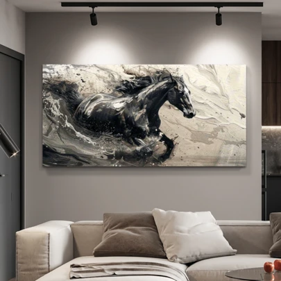 1 pièce Affiche d'art mural moderne, peinture sur canevas portrait abstrait moderne de cheval, affiche sur canevas moderne, style de peinture à l'huile, apparence texturée, thème animalier, avec ou sans cadre, décoration de pièce, décoration de maison, cadeau de pendaison de crémaillère idéal, décoration de dortoir universitaire, cadeaux pour la décoration murale dans l'hôtel, la maison, le salon, la chambre, la salle de bain et le bureau