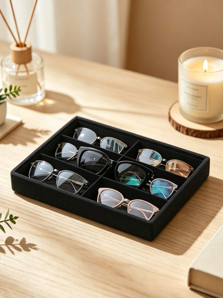 Fashion Eyeglasses Storage Tray, Eyeglasses Storage Box, Drawer Organizer, Stackable Display Case, Earrings Necklaces Bracelets Rings Hair Clips Hair Bands, Scratch-Resistant Soft Lining, Fits Standard Drawers - Multicolor - View 1