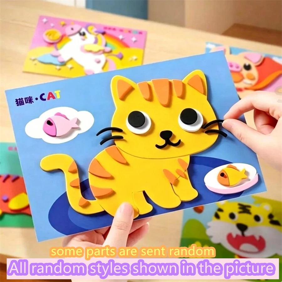 12-Piece EVA Foam 3D Stickers - Kids DIY Craft Project | Cartoon Animal Educational Stickers | Kids Painting Set | Creative Art Activity Set, Fun Gift To Inspire Hands-On Ability (Random Style Delivery)