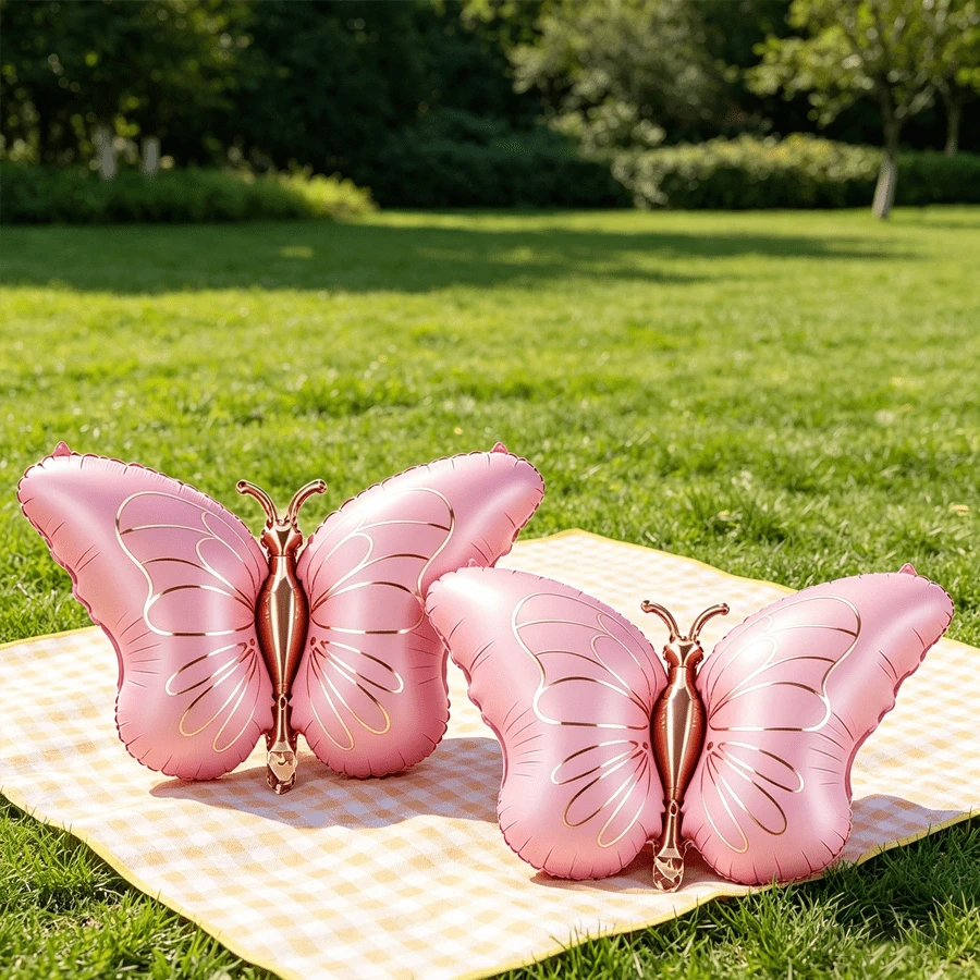 2 Stück 35-Zoll matte Schleifenballons, rosa Schmetterling Folienballons, große bunte Schmetterling Folienballons, geeignet für Schmetterlings-Themen Geburtstagsfeiern, Baby-Duschen, Hochzeitsdekoration, Abschlussfeier Dekoration, Raumdekoration, Szenenbild - Rosa - Übersicht 1