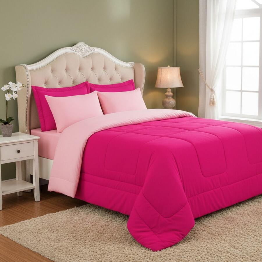 BEDDING SET TERNURA KIT DOUBLE SIDED QUEEN DOUBLE DUVETERIN WITH 03 PIECES PROMOTION! - (STRAW / ROSE) - ROSA CON ROSA - Ver 1