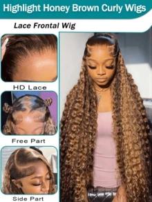 32inch Highlight Ombre Lace Front Wig Human Hair 13x4 Hd Honey Blonde 4/27 Deep Wave Lace Front Wigs Human Hair 250% Density Glueless Wigs Human Hair Pre Plucked - S4/27 - 查看 8
