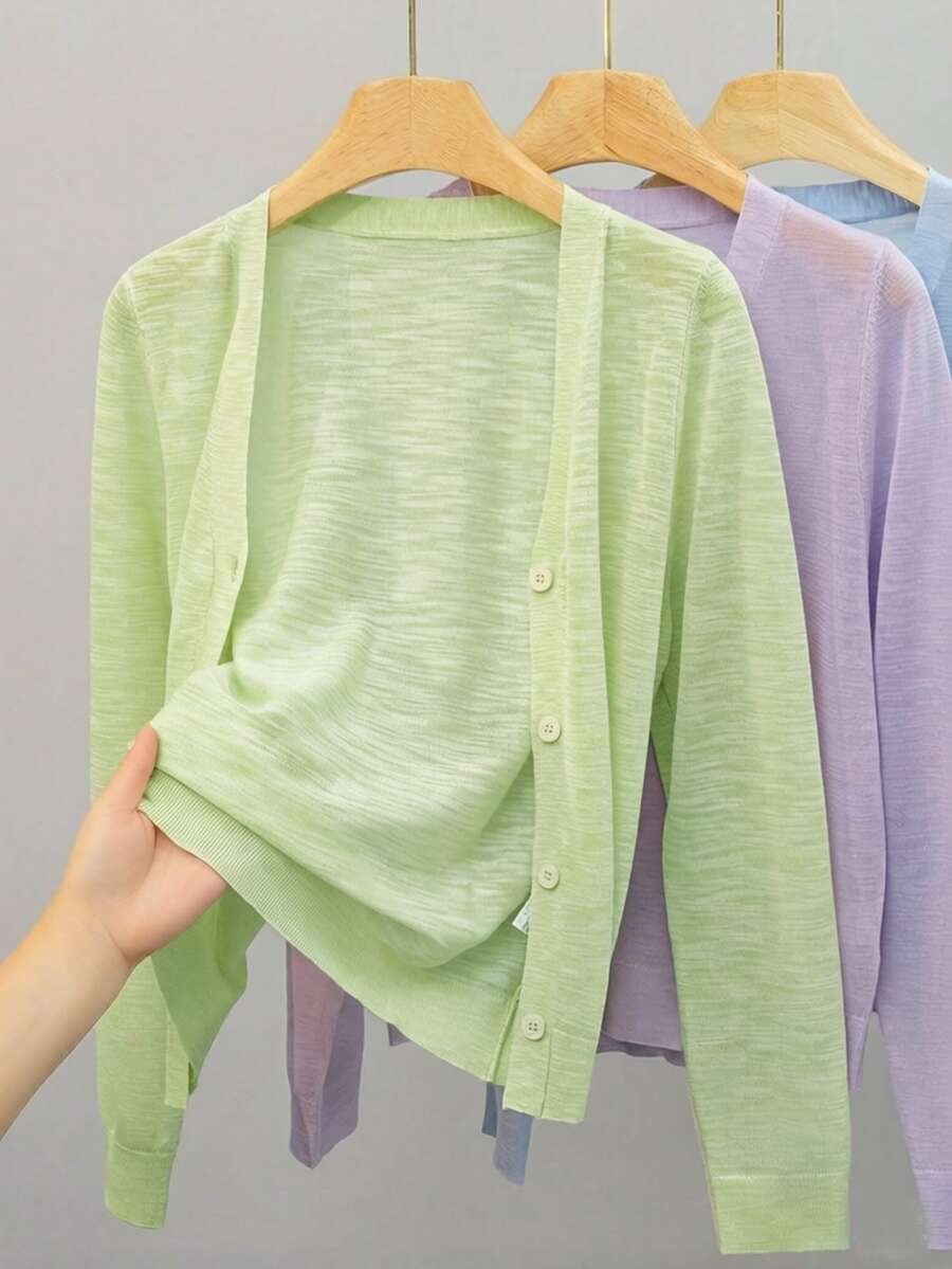 GIGOGOU Áo khoác cardigan dệt kim nhẹ, tay dài, chống nắng dành cho nữ, kiểu dáng thường ngày, thích hợp cho mùa xuân/hè. - Màu xanh Bạc hà - Xem 1