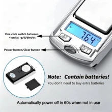 Digital Pocket Scale, 100g/200g Capacity, 0.01g Precision Mini Jewelry Scale, With LCD Backlight, Stainless Steel Platform, 4 Weighing Units, Battery Included - Silver Black - View 3