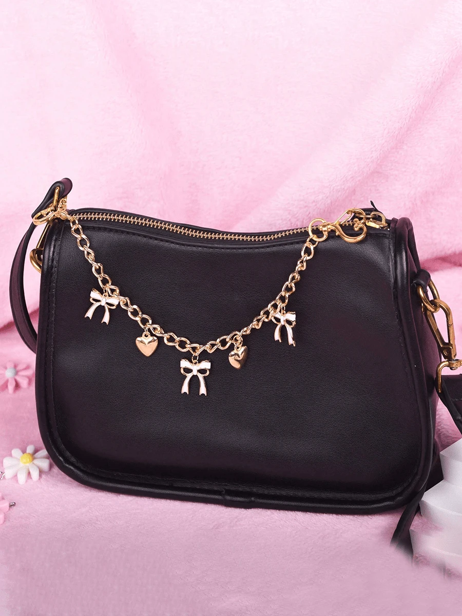 Bow Pattern Handbag Chain Accessories, White Bow Pattern Handbag Pendant, Handbag Extension Chain, Decorative Bag Chain, Replaceable Bag Chain, Fashion Hanging Chain, Metal Bag Chain, Holiday Bow, Y2K Summer Bow Bag Accessories, Heart-Shaped Bag Accessories, Alloy Bag Accessories, Gold Bag Accessories, Chain Bag Accessories, Ladies Bag Accessories, Metal Bag Decoration Chain, Heart-Shaped Bag Accessories, Bow Bag Accessories, Holiday Gift - Gold - View 1