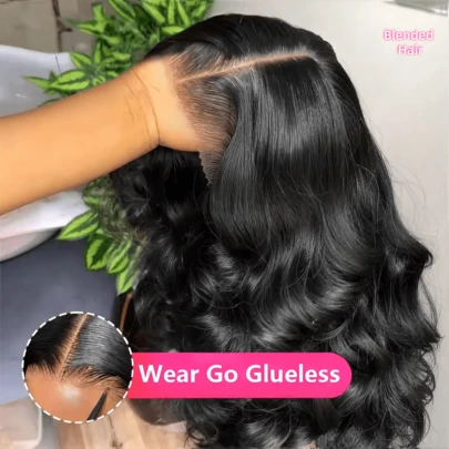 200% 7x5 Wear And Go Glueless Lace Front Wig Body Wave Brazilian Virgin Human Blended Hair 7x5 Pre Cut Glueless Lace Closure Wig 26 Inch No Glue Only 3 Seconds Ready To Go Beginner Friendly Lace Wig Blended Human Hair For Women