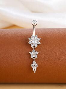6pcs Silver Butterfly & Chain Belly Button Rings Set, Classic Pendant Stainless Steel Piercing Jewelry For Daily Wear - Silver - View 4