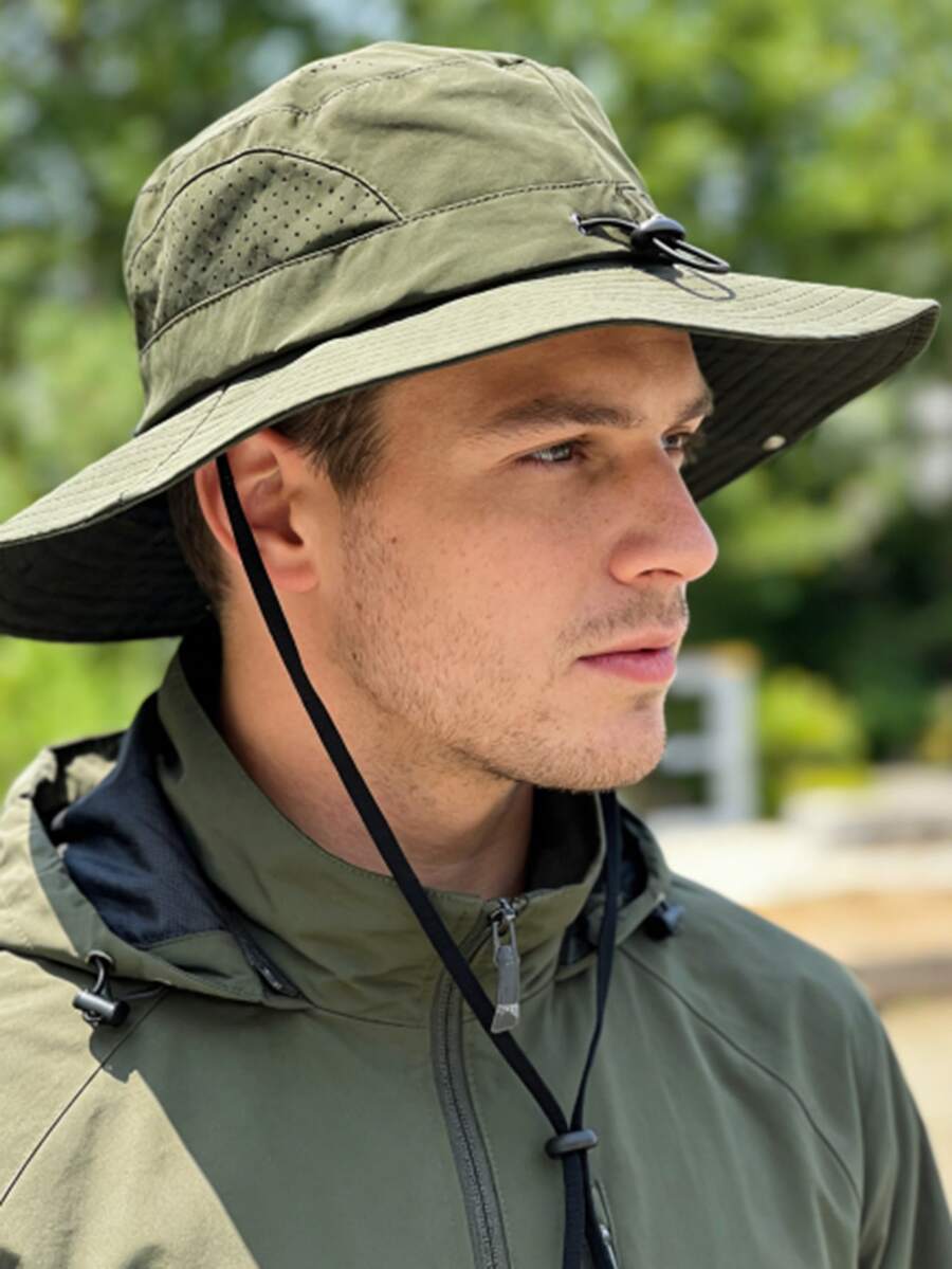 1pc Men's New Drawstring Waterproof Bucket Hat, Windproof, Sun Protection, UV Protection, 3D Design, Foldable, Fashionable Versatile, Elegant Style, Soft Comfortable, Breathable, Multi-Functional, Flattering, Face-Slimming, Suitable For Beach, Outdoor, Hiking, Cycling - A - View 1