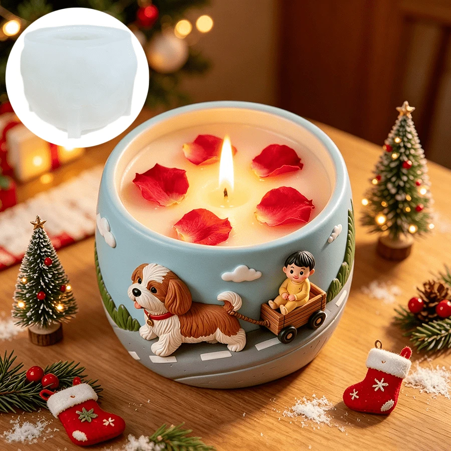 Simpatico bambino seduto in una piccola carriola a forma di vaso da fiori, portapenne, portacandele, stampo in silicone per tazza in gesso, stampo in silicone per scene fai-da-te per cani e bambini, può essere utilizzato per vari regali festivi, decorazioni per la casa come resina, gesso, argilla, calcestruzzo, cemento, artigianato, stampi in silicone, ecc. - A - Visualizzare 1