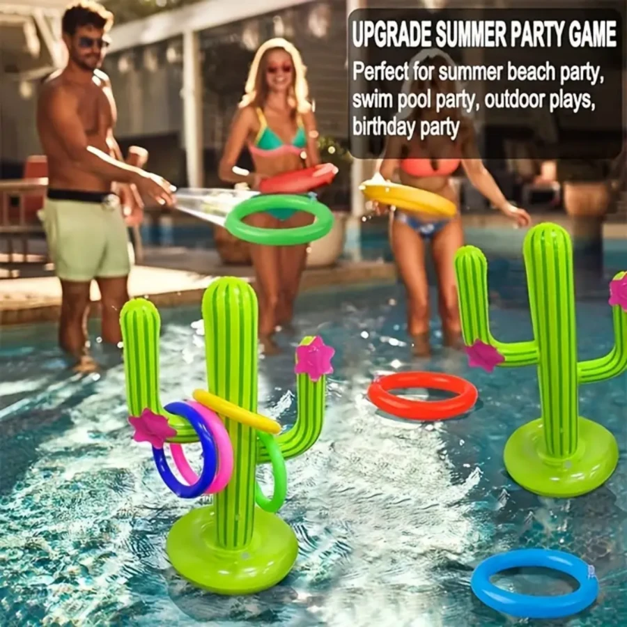 2 Sets Inflatable Cactus Ring Toss Game, PVC Tear-Resistant Material, Portable And Easy To Store, Beach Pool Outdoor Throwing Toy, Party Water Park Interactive Prop - Multicolor - View 1