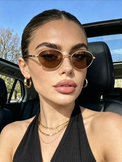 1pc Summer New Fashion Glasses, Y2K Retro Bohemian Metal Oval Glasses, Elegant Street Style Decorative Glasses, Ideal For Daily, Vacation, Beach, Party, Student Gift