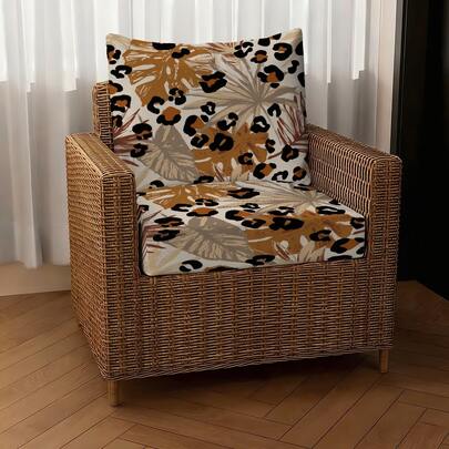 1 pieza/2 piezas/6 piezas/8 piezas Funda de sofá de jardín exterior de lujo con estampado de leopardo y hojas de palma, funda de cojín lavable para patio con banda elástica, apta para sofá, sillón, jardín, parque, muebles interiores y exteriores