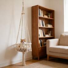 1 chiếc võng treo cho mèo bằng macrame, kiểu Bohemian, giường treo cho mèo, trụ cào móng gắn tường đáng tin cậy, võng đu cho mèo bằng sợi dệt thủ công, phù hợp cho mọi mùa - Không bao gồm đệm. - Màu be - Xem 6