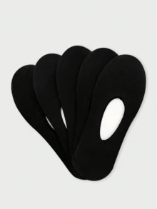 5pairs/Pack Women's Black Invisible Socks With High Elasticity, Thin Mesh, Silicone Anti-Slip And Glossy Finish - Black - View 3
