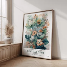 1-Piece Plant And Flower Poster, Printed On Turquoise And Peach Canvas, Vintage Art And Craft Style Wall Decoration. - A - View 9