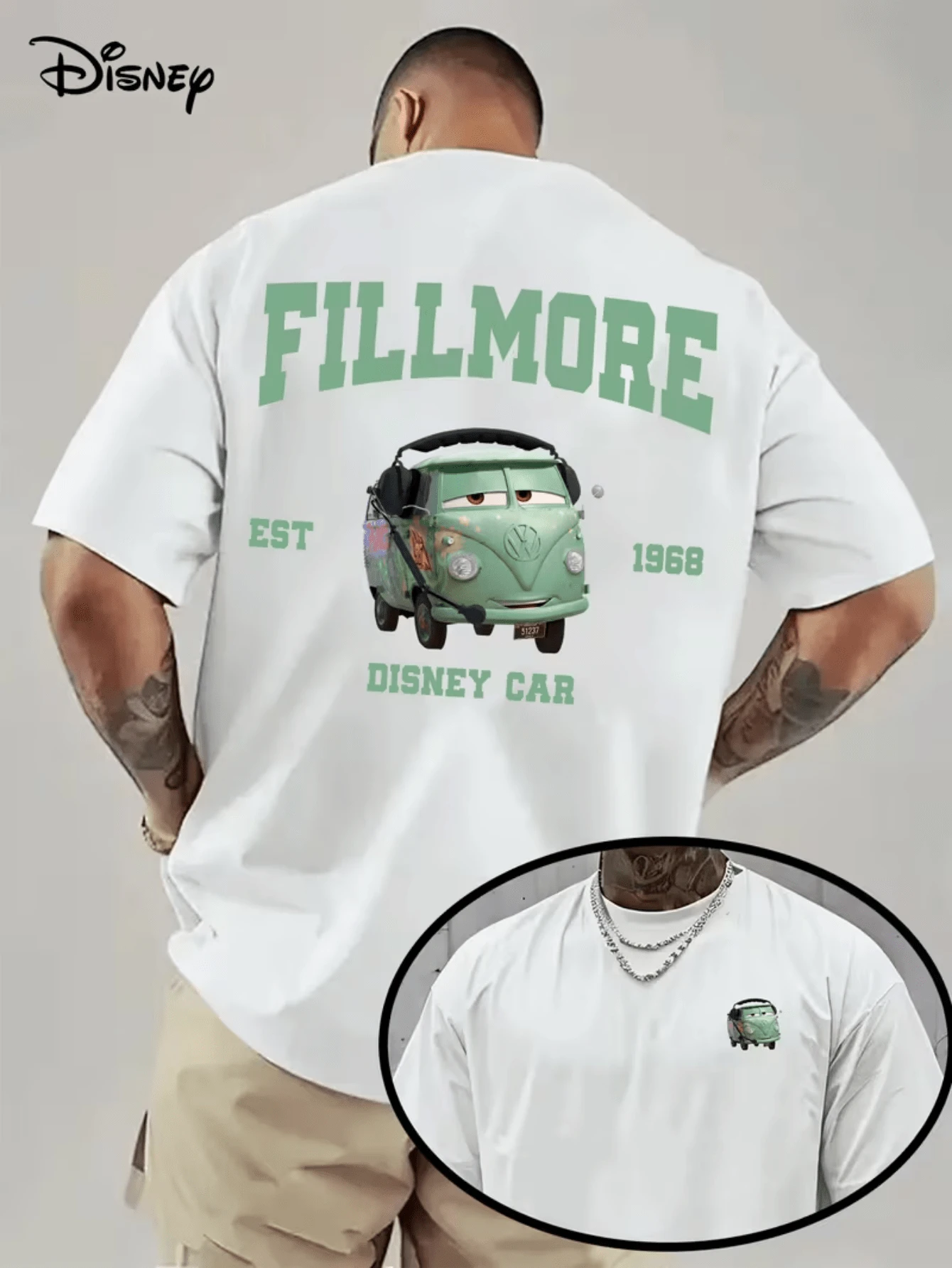 [Disney Licensed]Disney Cars Fillmore Est 1968 Retro Varsity Style Graphic T-Shirt, Men's Casual Short Sleeve Crew Neck Tee With Small Chest Print, Racing Themed Streetwear Casual Tops For Summer Daily Wear, Disney Officially Authorized Men's Short-Sleeved T-Shirts, Mens Clothes, Men, Ropa De Hombre, Summer Clothes, Men Shirts, Graphic Tees, Disney Outfits Men, Graphic Tees, Camisetas Para Hombre, Camisas Para Hombre, Summer Outfits For Men, Father's Day Gift, Perfect Gift For Family And Friends, Which Are Necessary For Birthday Parties, Disney Shirts, Mens Clothes, Summer Clothes, Officially Licensed Disney T-Shirts, Disney Men's And Women's Spring/Summer Fashion Casual Short-Sleeve T-Shirts - 白色 - 查看 1