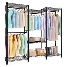 Perchero independiente de alta resistencia - Organizador de armario en forma de L de 5 niveles con estantes ajustables y barras para colgar - Almacenamiento portátil de ropa, capacidad máxima 1870 lbs, para dormitorio, vestidor, 217 cm de ancho x 44 cm de fondo x 179 cm de alto - negro - Ver 7