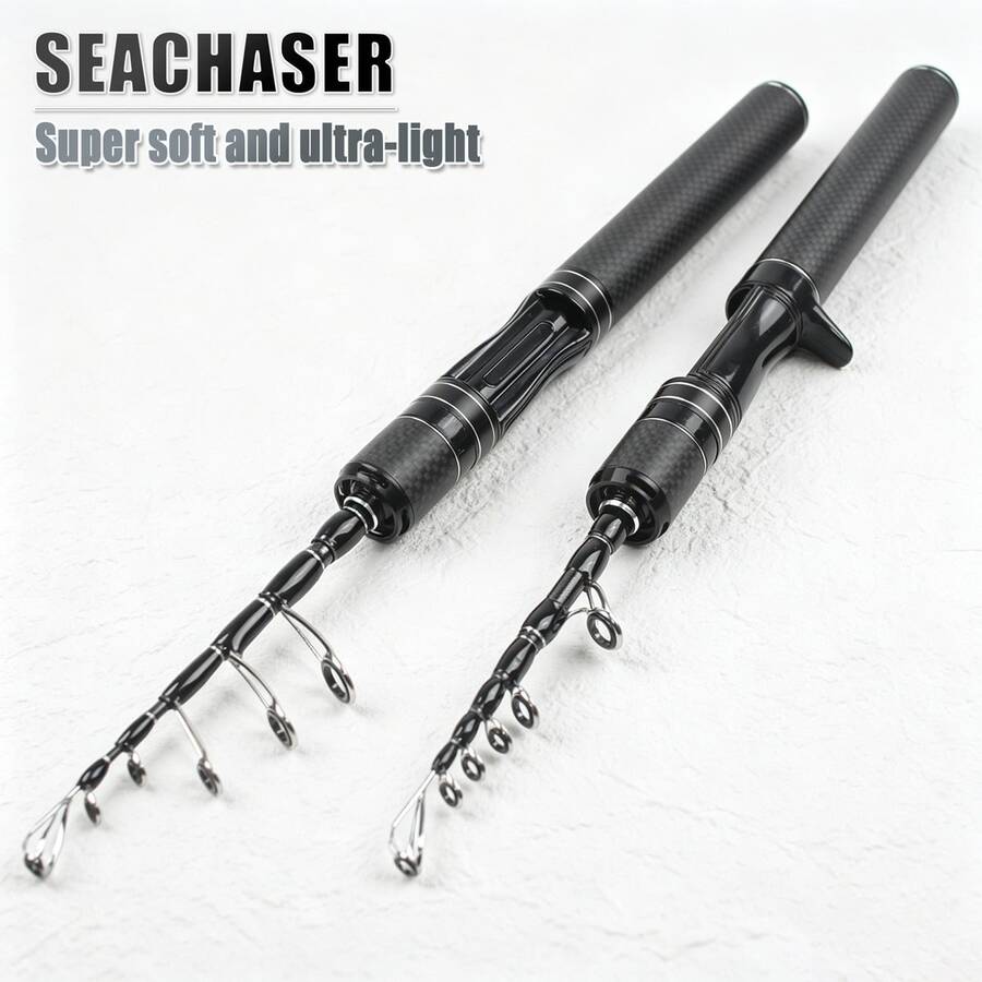 SEACHASER Cần câu siêu nhẹ 77g, hệ thống khoen KR, độ cứng trung bình, cần câu mồi bằng sợi carbon, dài 5'11", dùng được cả nước mặn và nước ngọt. - màu đen - Xem 1