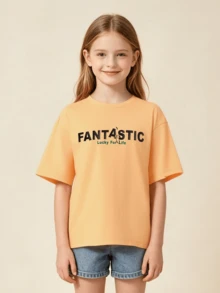 Balabala Tween Girl Boys & Girls Summer Quick-Dry Short Sleeve T-Shirt - Orange - View 1