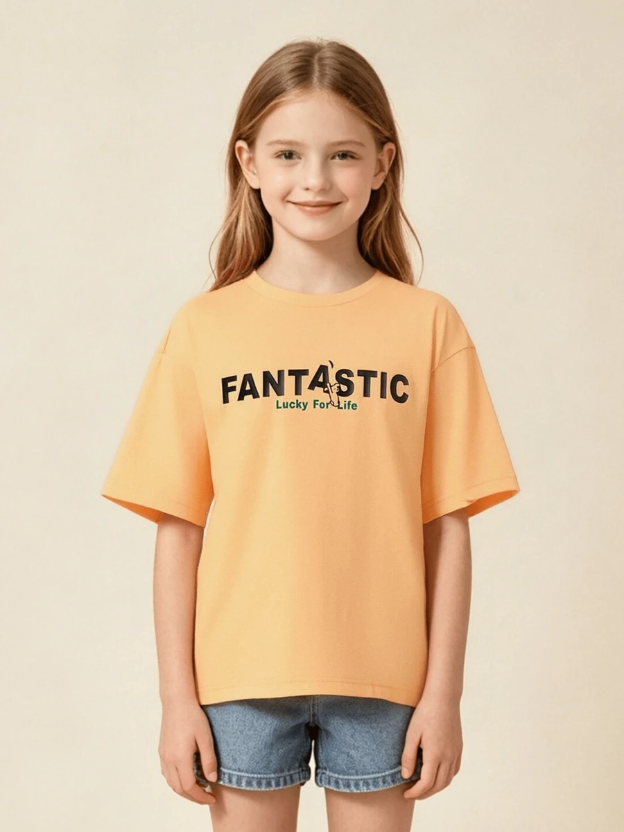 Balabala Tween Girl Boys & Girls Summer Quick-Dry Short Sleeve T-Shirt - Orange - View 1